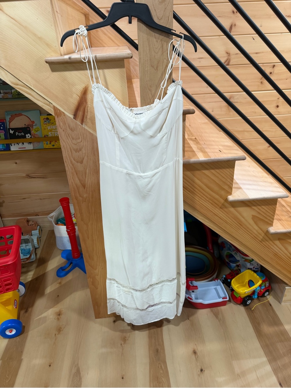 Reformation Cream Ruffle-Trim Slip Dress